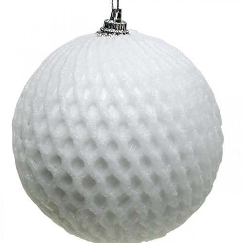 Floristik24 Boule de Noël blanche motif nid d'abeille Boule de sapin Ø8cm 6pcs