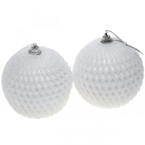 Floristik24 Boule de Noël blanche motif nid d'abeille Boule de sapin Ø8cm 6pcs