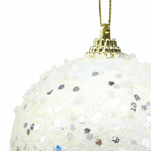 Floristik24 Décorations pour sapin de Noël Boule de Noël mousse paillettes blanches Ø8cm 2pcs