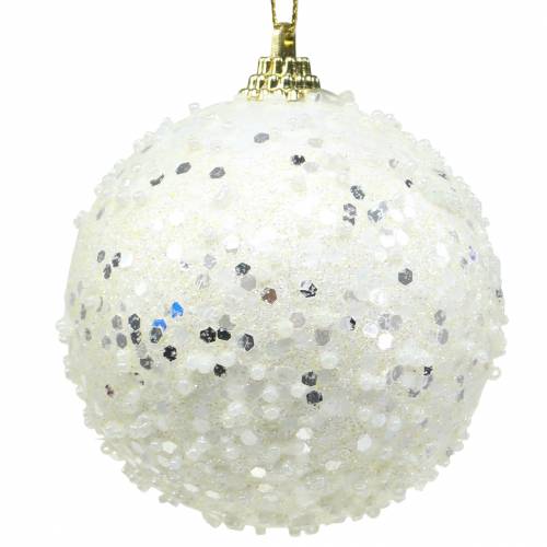 Floristik24 Décorations pour sapin de Noël Boule de Noël mousse paillettes blanches Ø8cm 2pcs