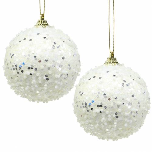 Floristik24 Décorations pour sapin de Noël Boule de Noël mousse paillettes blanches Ø8cm 2pcs