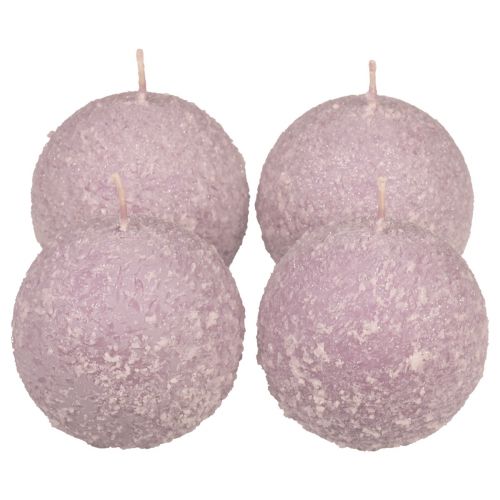 Bougies rondes Boule de neige violette Bougies boule à paillettes 8 cm 4pcs