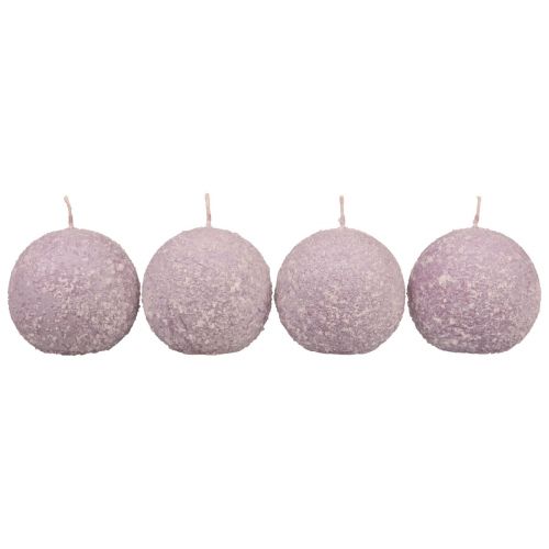 Article Bougies rondes boules de neige violettes à paillettes, 8 cm, lot de 4