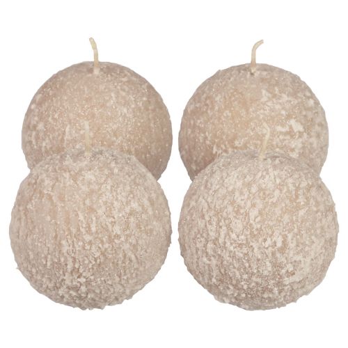 Article Bougies boule 8 cm bougies rondes beige boule de neige paillettes 4 pièces