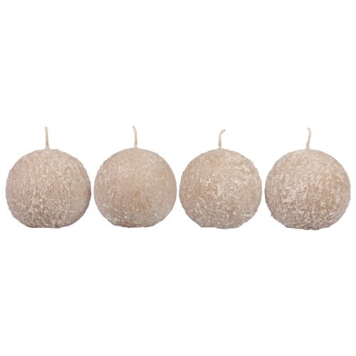 Article Bougies boule 8 cm bougies rondes beige boule de neige paillettes 4 pièces