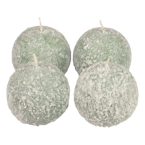 Floristik24 Bougies boule 8 cm bougies rondes boule de neige verte paillettes 4 pièces