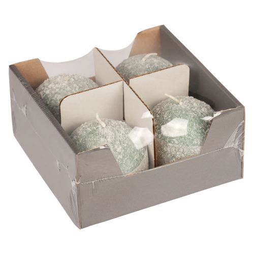 Article Bougies boule 8 cm bougies rondes boule de neige verte paillettes 4 pièces