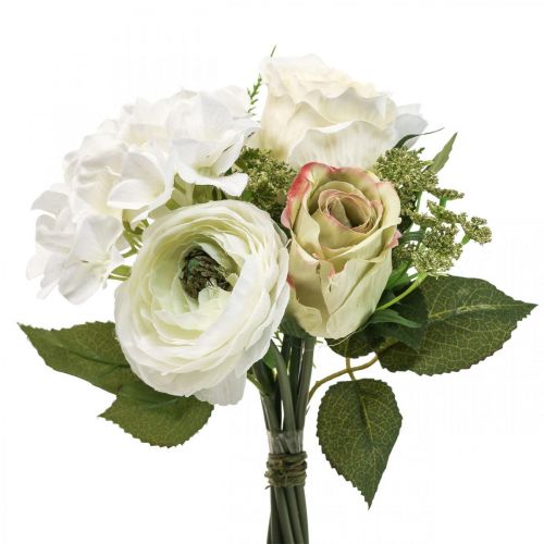 Bouquet de fleurs artificielles déco roses renoncules hortensia H23cm