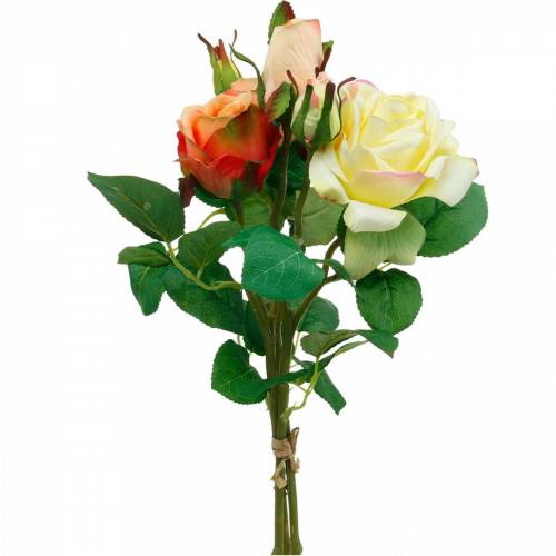 Fleurs artificielles, bouquet de roses, décorations de table, fleurs en soie, roses artificielles jaune-orange