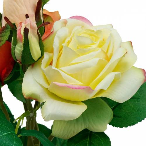 Fleurs artificielles, bouquet de roses, décorations de table, fleurs en soie, roses artificielles jaune-orange
