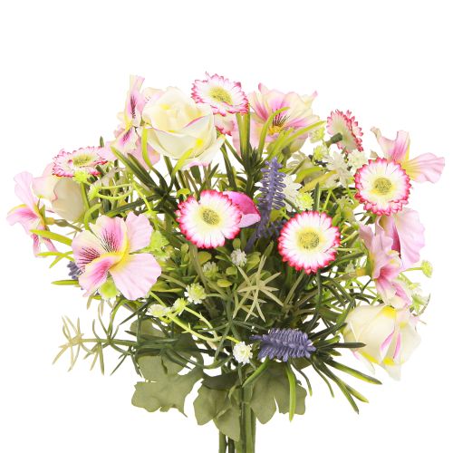 Article Bouquet de fleurs artificielles couleur crème rose violet vert Ø18cm H25cm