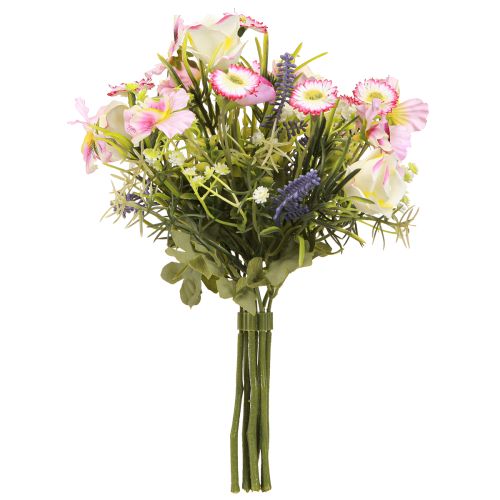 Article Bouquet de fleurs artificielles couleur crème rose violet vert Ø18cm H25cm