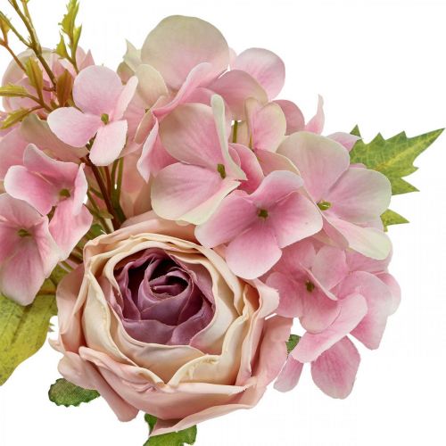 Article Bouquet artificiel, bouquet d&#39;hortensias avec roses rose 32cm