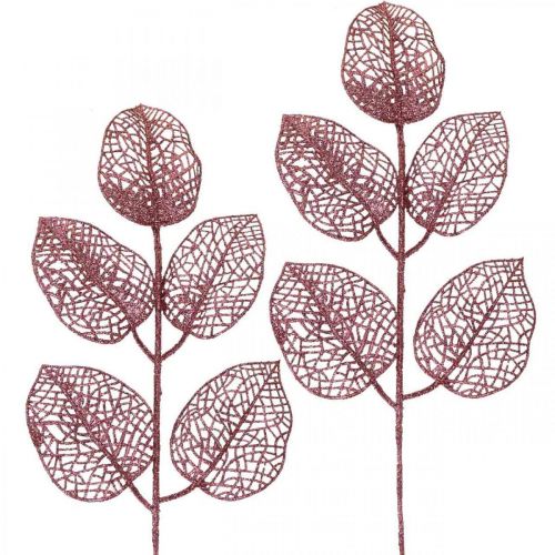 Floristik24 Plantes artificielles, feuilles déco, branche artificielle paillettes roses L36cm 10p