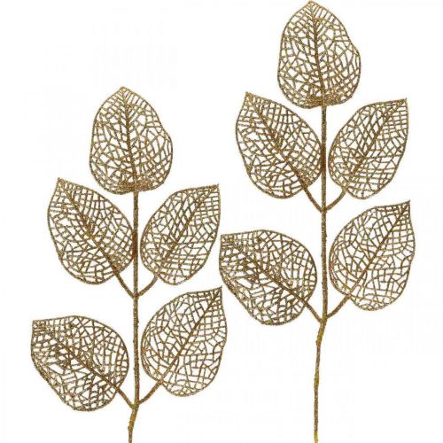 Plantes artificielles, déco branche, feuille déco paillettes dorées L36cm 10p