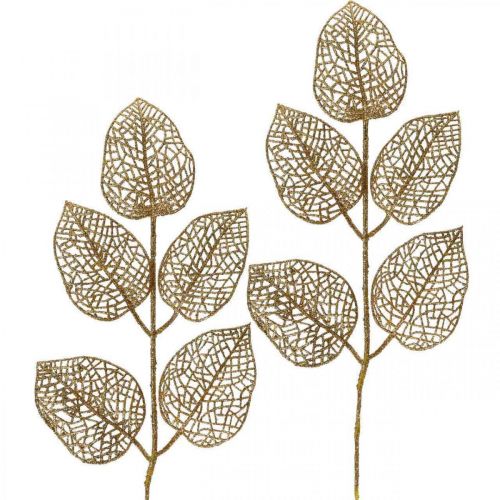 Article Plantes artificielles, décoration branche, feuille décorative paillettes dorées L36cm 10 pcs