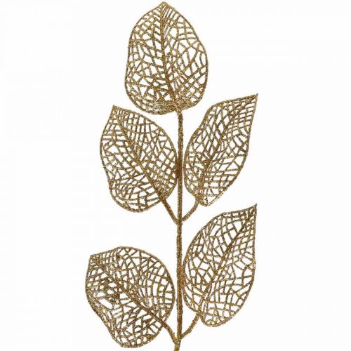 Plantes artificielles, déco branche, feuille déco paillettes dorées L36cm 10p
