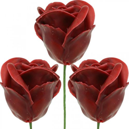 Floristik24 Roses artificielles Bordeaux roses en cire roses décoratives en cire Ø6cm 18 pcs