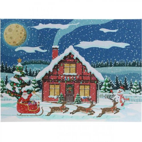 Floristik24 Image LED Noël Père Noël avec bonhomme de neige LED murale 38x28cm