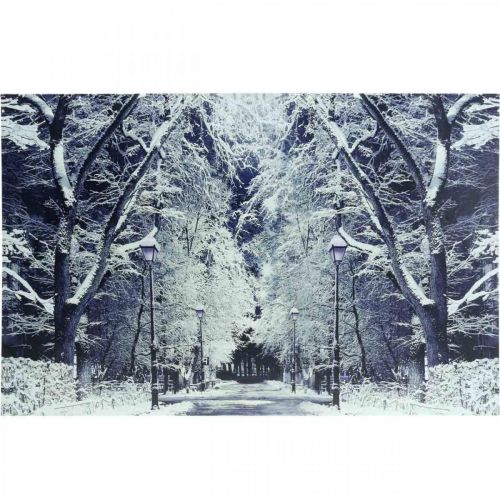 Image LED parc de paysage d&#39;hiver avec des lanternes murale LED 58x38cm