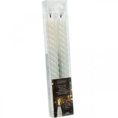 Floristik24 Bougies bâton LED minuterie blanche cire véritable pour batterie 25cm 2 pièces
