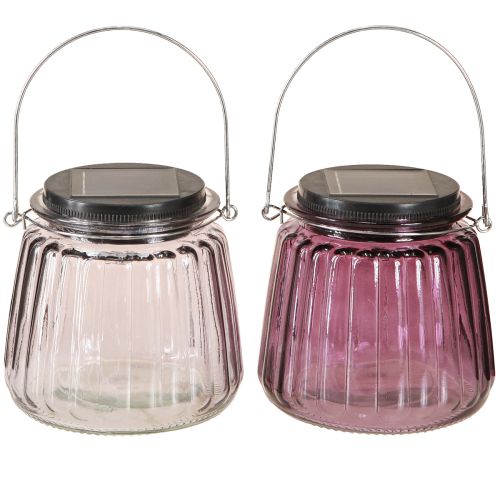 Lampe de jardin LED solaire en verre à suspendre Violet Ø10,5 cm 2 pièces