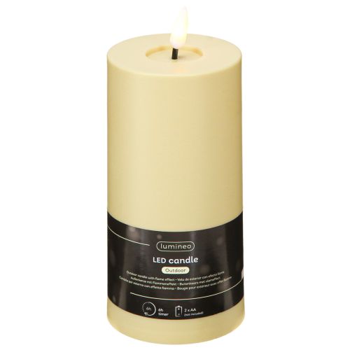 Article Bougie LED avec Minuterie Vert Beige Extérieur Ø7.5cm H18cm