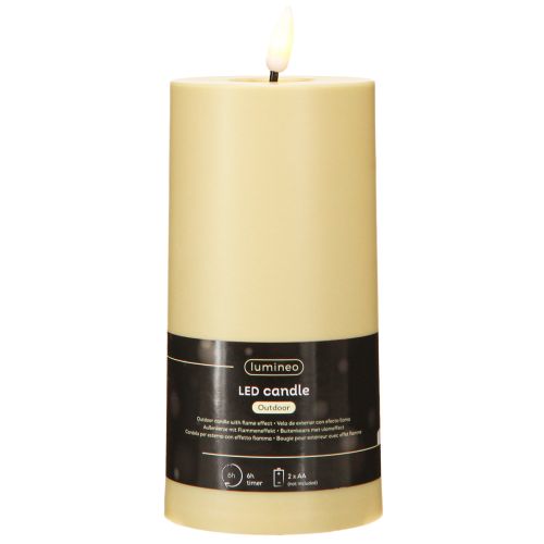 Article Bougie LED avec Minuterie Vert Beige Extérieur Ø7.5cm H18cm