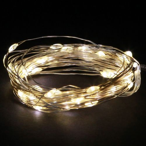 Guirlande lumineuse LED 40 micro-LED blanc chaud minuterie pour batterie 6 pièces