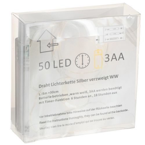 Article Guirlande lumineuse LED, 50 ampoules, à piles, 5 m, blanc chaud
