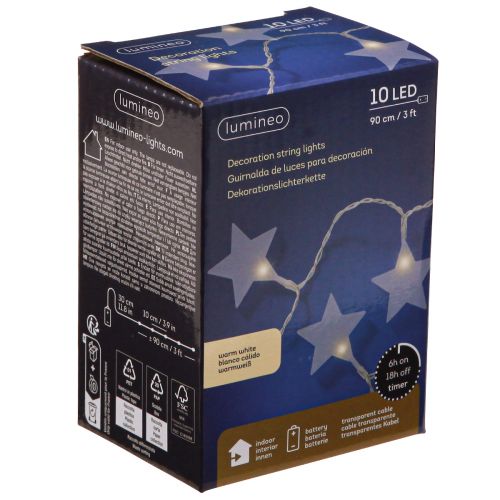 Article Guirlande lumineuse LED étoiles avec minuterie 10 LED blanc chaud 90cm