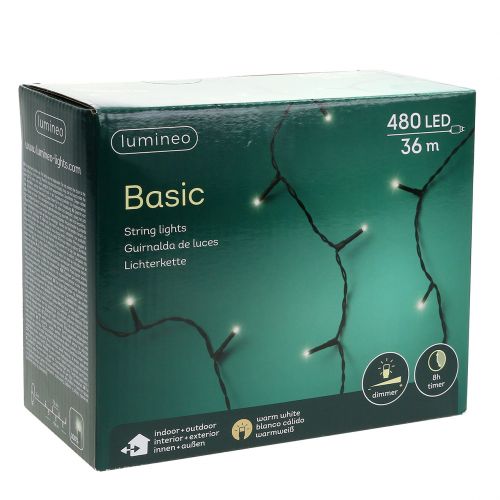 Article Guirlande lumineuse à riz LED pour extérieur 480 36m noir/blanc chaud