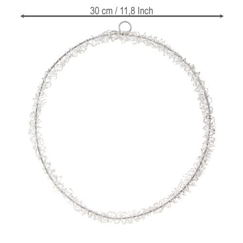 Article Anneau LED décoratif en métal à suspendre argenté blanc chaud 30 cm