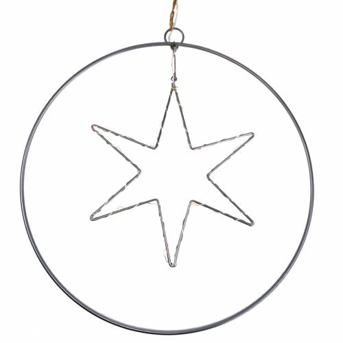 Etoile LED dans un anneau décoratif à suspendre en métal argenté Ø30cm