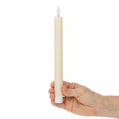 Bougie LED conique blanche à lumière blanc chaud, 24 cm, avec minuterie, lot de 2 | Floristik24.be