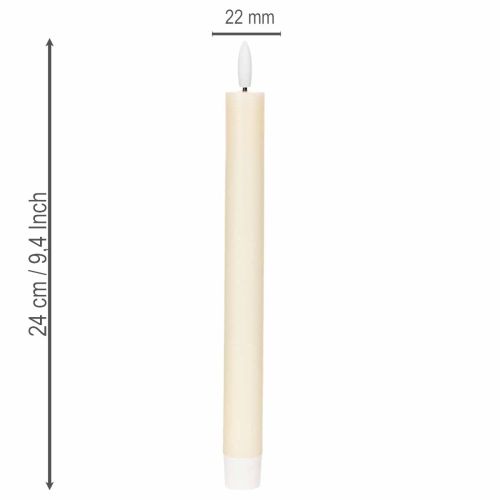 Bougie LED conique blanche à lumière blanc chaud, 24 cm, avec minuterie, lot de 2 | Floristik24.be