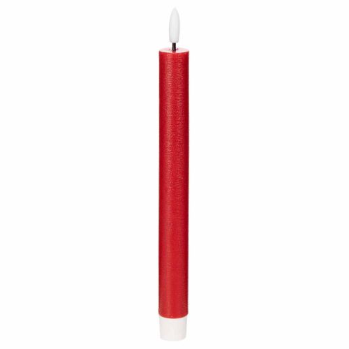 Bougie conique LED, rouge avec lumière blanc chaud, 24 cm, lot de 2