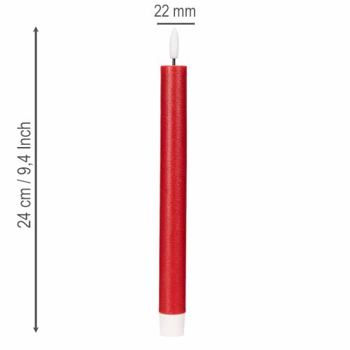 Bougie conique LED, rouge avec lumière blanc chaud, 24 cm, lot de 2 | Floristik24.be