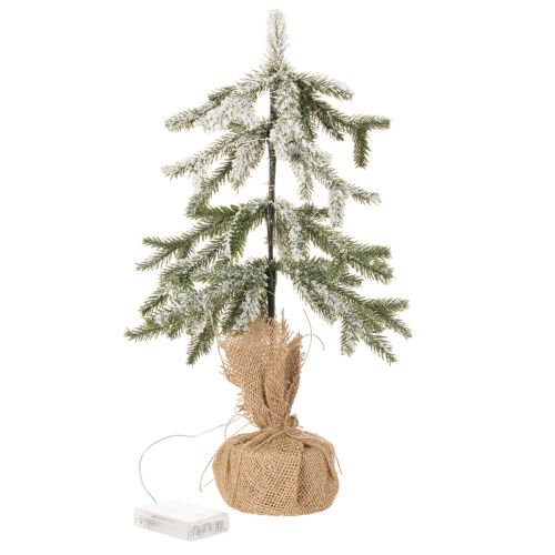 Plante artificielle enneigée, sapin de Noël LED en sac de jute, fonctionne sur piles, pour usage intérieur, 50 cm | Floristik24.be