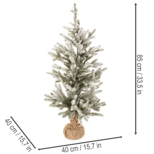 Sapin de Noël artificiel enneigé dans un sac en jute, 40 LED, pour usage intérieur, 85 cm | Floristik24.be