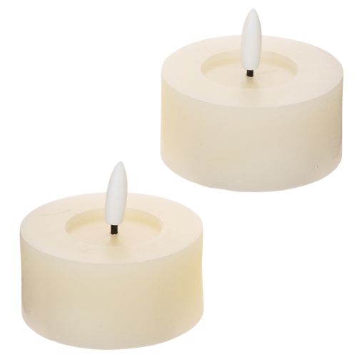 Bougie chauffe-plat LED, blanc chaud, effet scintillant et minuterie, cire véritable, fonctionne sur piles, 7 cm, lot de 2 | Floristik24.be