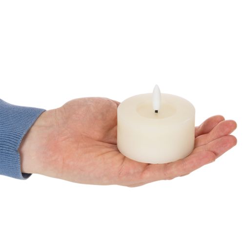 Bougie chauffe-plat LED, blanc chaud, effet scintillant et minuterie, cire véritable, fonctionne sur piles, 7 cm, lot de 2 | Floristik24.be