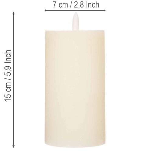 Bougie pilier LED en cire véritable blanche avec fonction minuterie, blanc chaud, 15 cm | Floristik24.be
