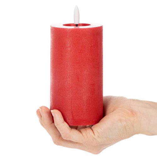 Bougie pilier LED rouge avec minuterie et lumière blanc chaud, en cire véritable, 15 cm | Floristik24.be