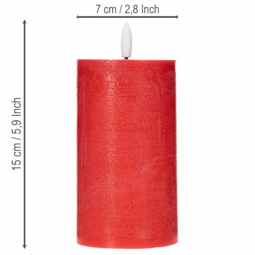 Bougie pilier LED rouge avec minuterie et lumière blanc chaud, en cire véritable, 15 cm | Floristik24.be