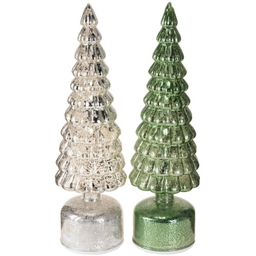 Floristik24 Sapin de Noël LED rotatif vert argenté H34cm 2 pcs