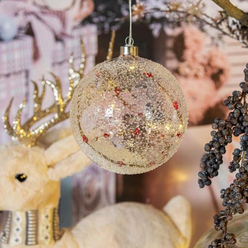 Article Boule de Noël LED guirlande lumineuse en verre coeurs Ø15cm