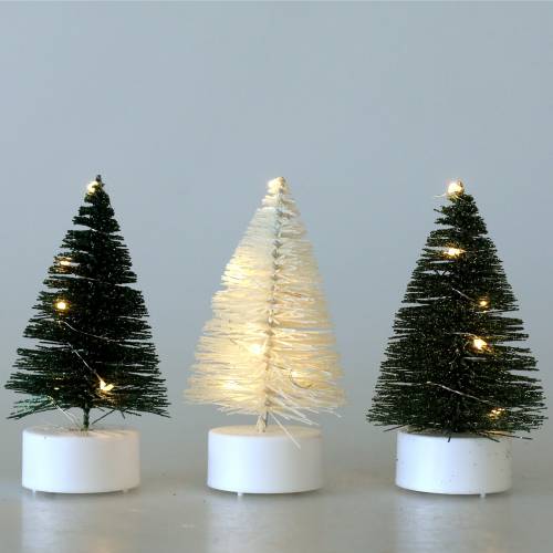 Floristik24 Sapin de Noël LED vert / blanc 10cm 3pcs