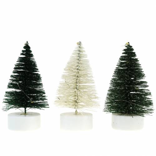 Floristik24 Sapin de Noël LED vert / blanc 10cm 3pcs