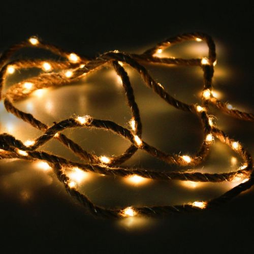 Floristik24 Guirlande lumineuse LED batterie ruban de jute blanc chaud L295cm